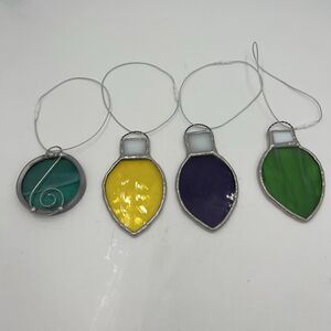 Handmade Stained Glass Ornament Lot Christmas Ornaments Bulb Real Glass